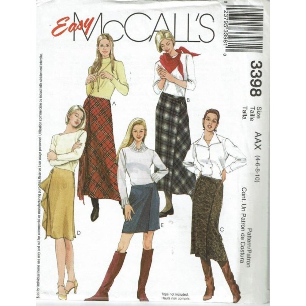 McCall's‎ Sewing Pattern 3398 Mock Wrap Skirts Size 4-10